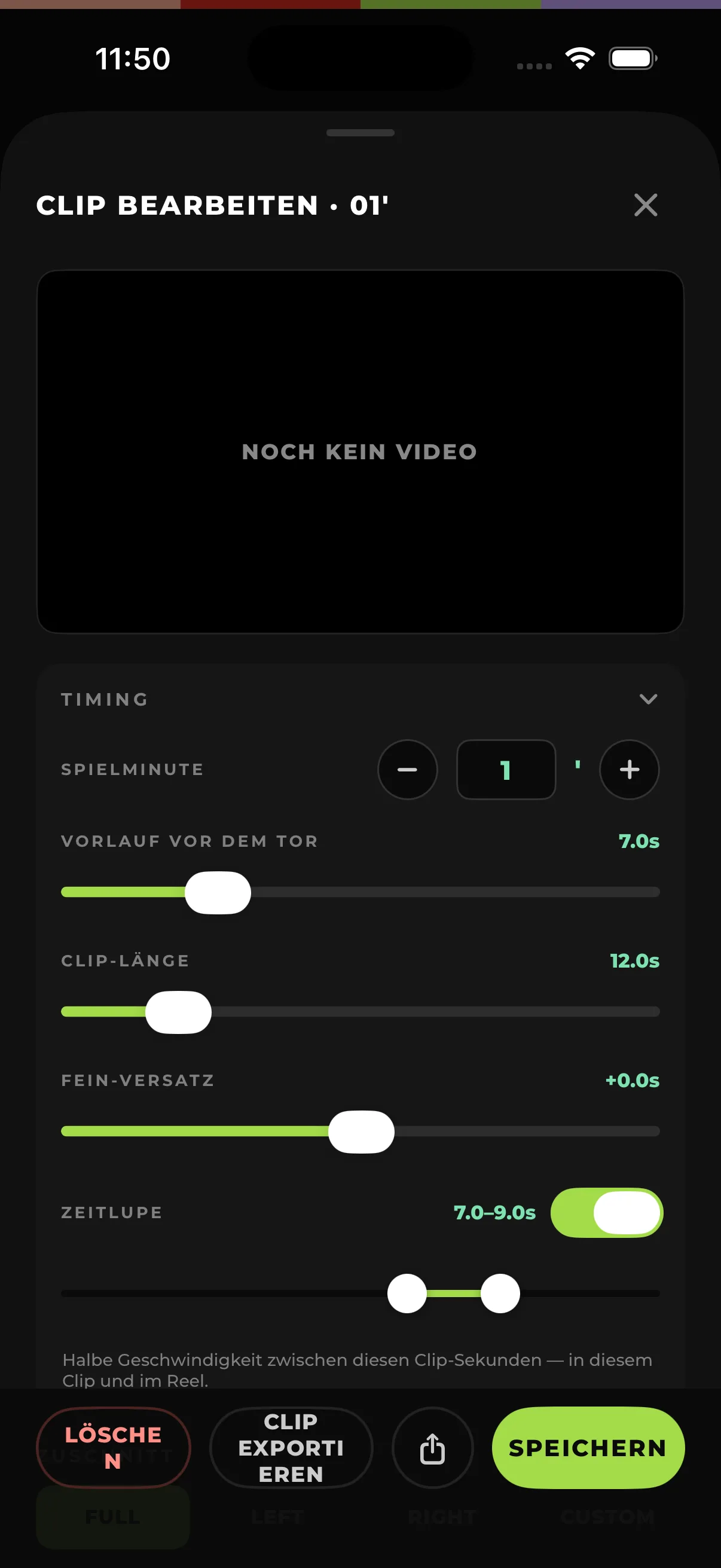 Clip editor with timing and slow motion